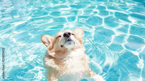 A Corgi Dog enjoying Sunbath in a Pool Chilling Relaxed Cute Pet Photography Cuteness Overload 16:9 © Vibes 16:9 by ac