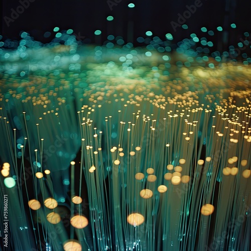 An array of glowing fiber optic cables photo