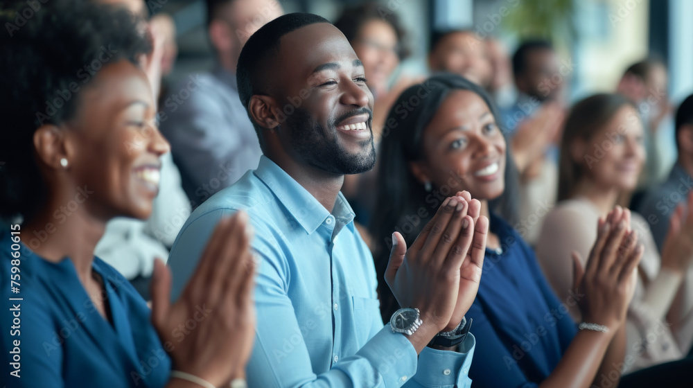 Group of people applauding in a business or formal setting. Group of people applauding in a business or formal setting.