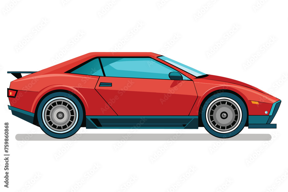 Red luxury car, clear flat vector illustration artwork