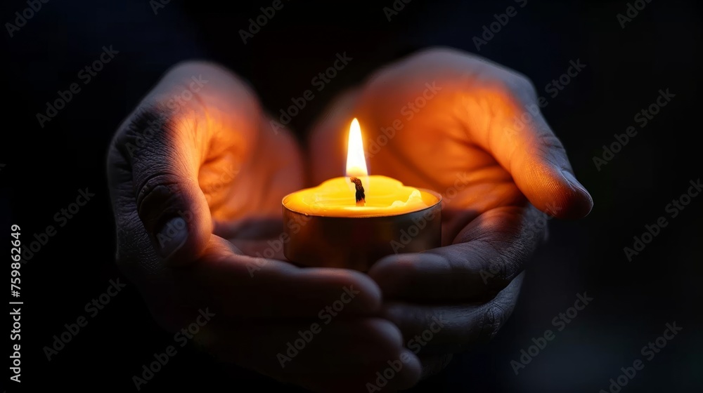 Hands Holding a Lit Candle in Darkness, a beacon of hope and togetherness Hands Holding a Lit Candle in Darkness, a beacon of hope and togetherness