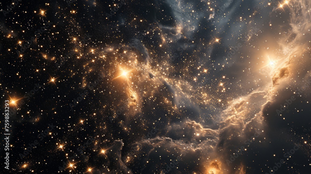 Black space with numerous bright yellow stars