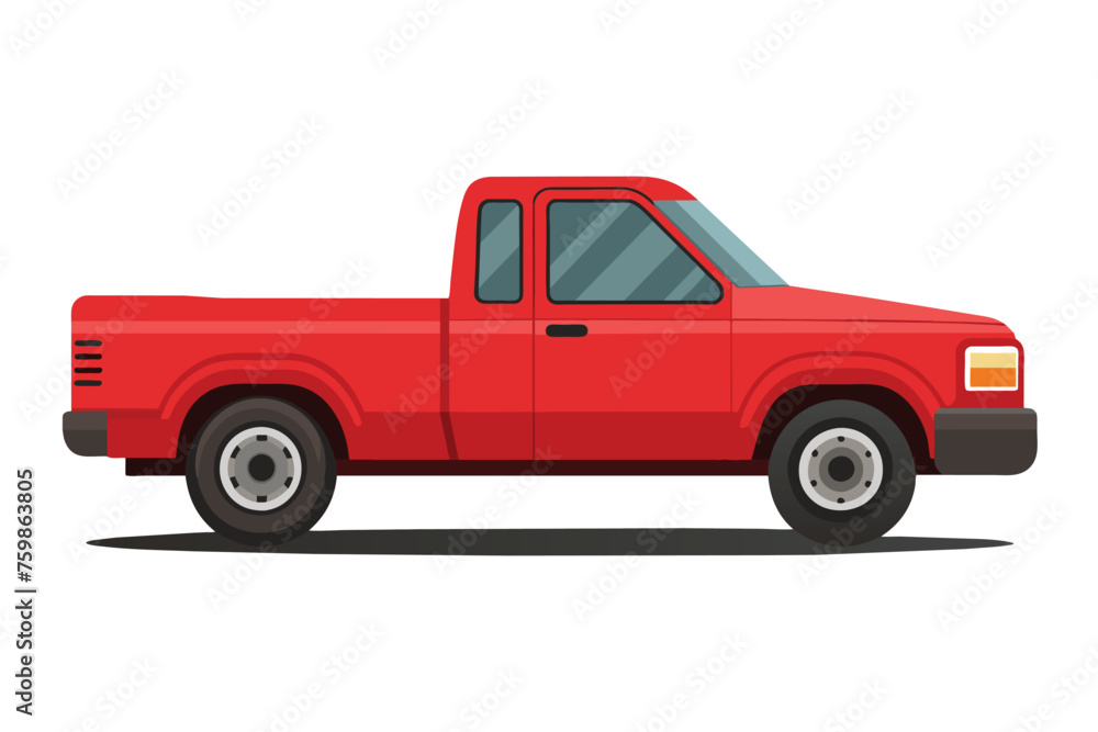 Red pickup truck , clear flat vector illustration artwork 