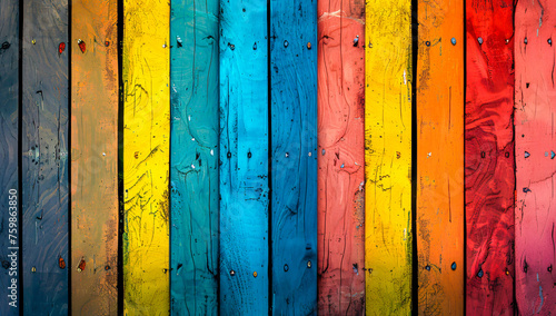Colorful Vintage Wooden Board Texture, Rustic Background with a Spectrum of Rainbow Colors
