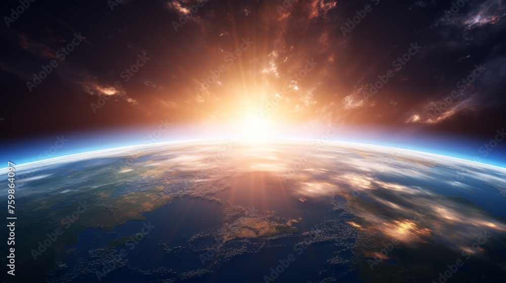 The earth from space and the rising sun - obrazy, fototapety, plakaty 
