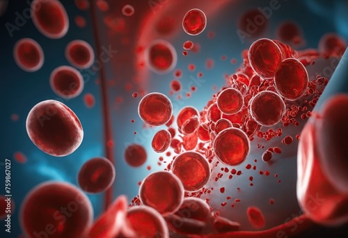 Many red blood cells in blood vessel flow. Ai generation
