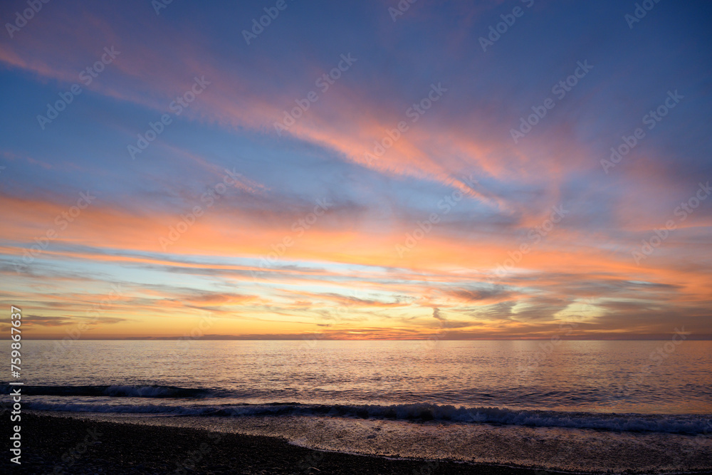 Colorful sunset over the winter sea