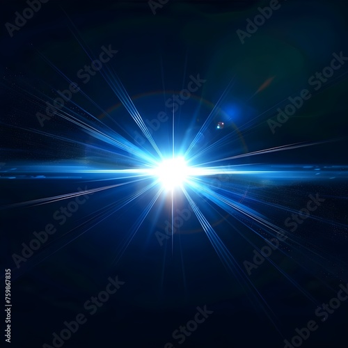 Blue light flare, flash light streak ray