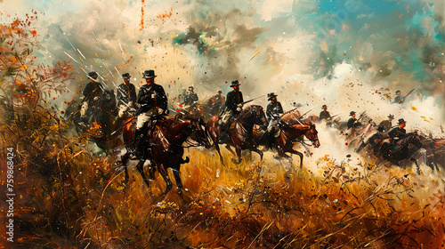 Painting of soldiers going into battle during the American Civil War