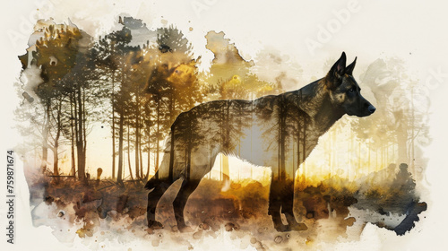 Belgian Malinois Silhouette Double Exposure with Park Scenery Gen AI