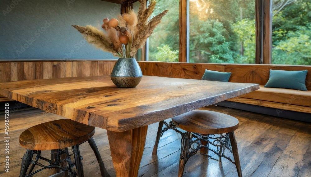 table and chairs.a rustic-inspired center table design with natural ...