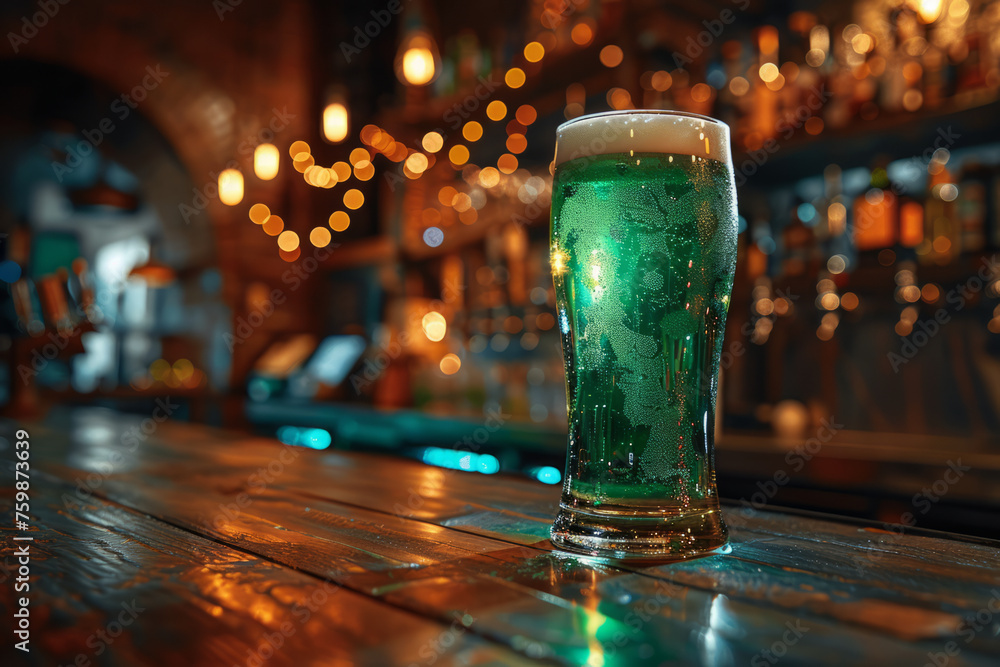 St Patrick's day green beer on a bar - obrazy, fototapety, plakaty 