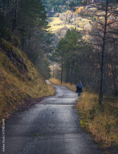 Woman Woodland Road in Ogassa, Catalonia