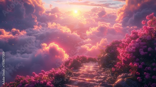 Easter festive atmosphere background, pink cloud paradise