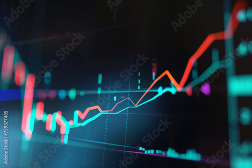 Deep Analysis of Stock Trading Graph Displayed on Digital Screen with Blurry Business Analytics Background