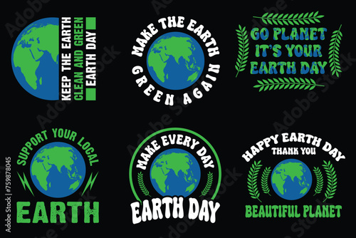 Earth Day Design Shirr Bundle. World Environment Day 05 June 2024.Earth Day is April 22 Motivational Typography Quotes Print For T Shirt,Poster,Banner,Logo Design Set Bundle Vector Eps Illustration..