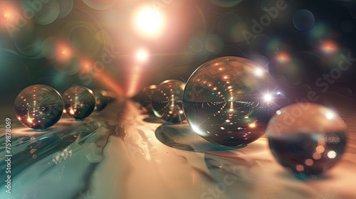 A series of perfectly aligned  glowing orbs floating in an empty space  high resolution DSLR