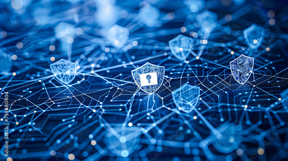 Obraz premium Cybersecurity Network Protection, Digital Lock Technology Concept, Safe Data Background