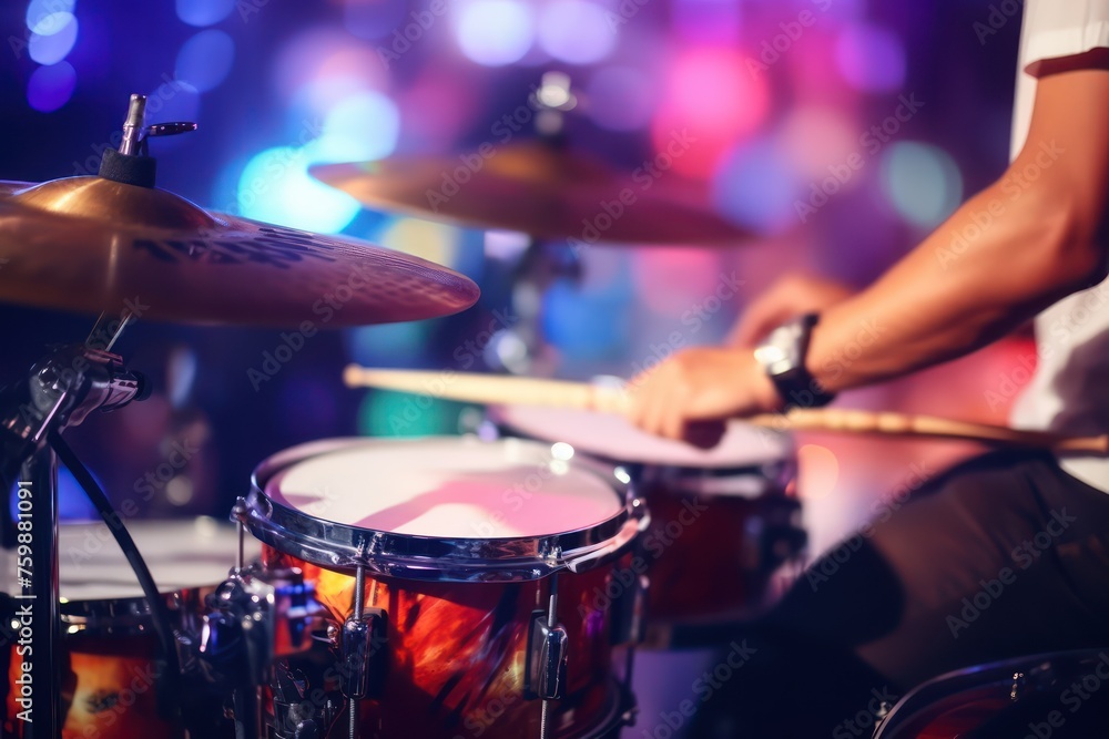 Male hands play drums. Close-up view. Fiery precision, energetic beats - drumming in action. Dynamic drumming, maximum energy - skilled hands at work. Male hands play drums. Close-up view. Fiery precision, energetic beats - drumming in action. Dynamic drumming, maximum energy - skilled hands at work.