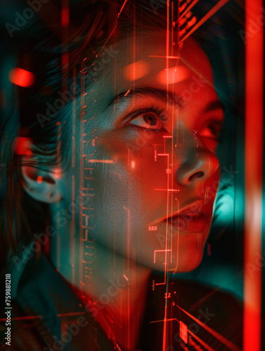 A highly detailed close-up showcasing the complexity and depth of red-lit digital circuitry, encapsulating modern technology photo