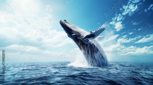 Dynamic Whale Breach in Ocean Sky