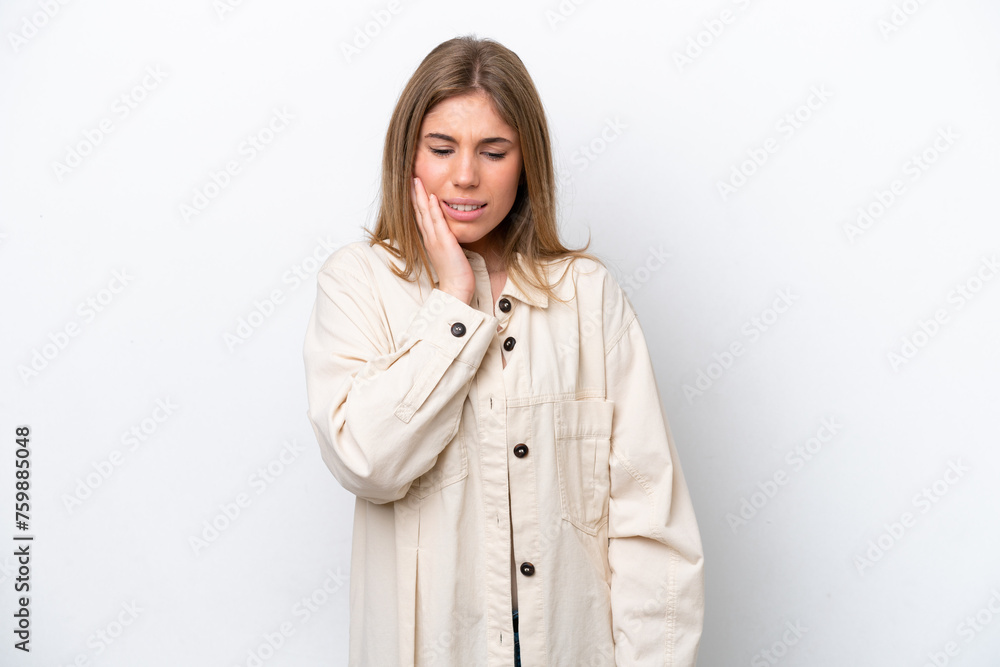 Young caucasian woman isolated on white bakcground with toothache Young caucasian woman isolated on white bakcground with toothache