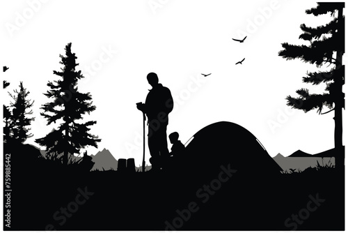 hand drawn camping silhouette illustration