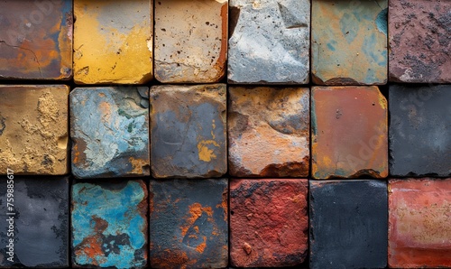 Abstract background texture made of colored stone tiles.
