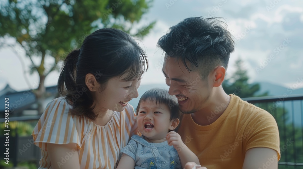 A happy young family with a child A happy young family with a child