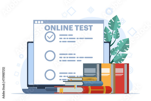 Testing or survey concept. Go through quiz checklist answers and success results abstract vector illustration. Online exam, questionnaire form, online education, survey metaphor. flat vector.