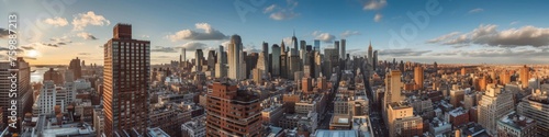 Rooftop panorama,  the expansive view from a nearby building,  showcasing the financial district against the broader city backdrop © basketman23