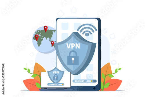 Virtual Private Network Concept. Using VPN Technology System to Protect their Personal Data on Smartphones, vpn technology system, browser unblock websites, internet connection.