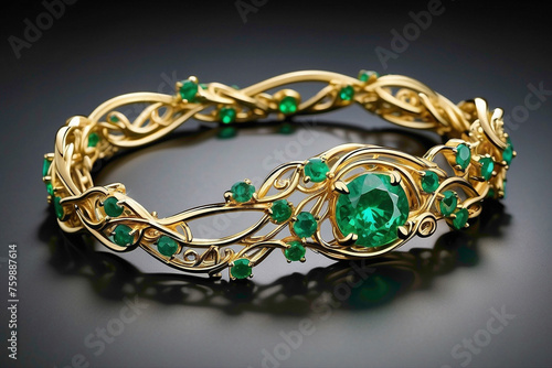 gold rings with green diamond mounted on the rings abstract ring backgorund 