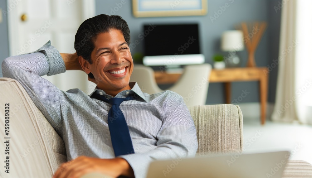 Happy businessman enjoying at home office Happy businessman enjoying at home office