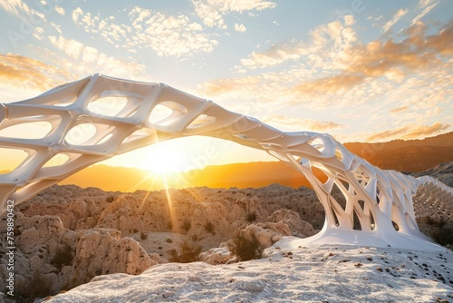 Futuristic bridge over canyon mountain