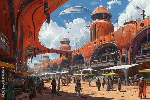 2D Illustrate of Alien marketplace photo