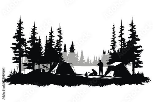 Camping silhouette Vectors Illustrations Designe