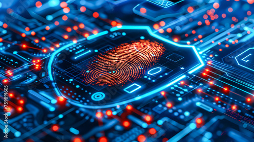 Digital Fingerprint Identification, Concept of Security and Biometric Technology, Abstract Background