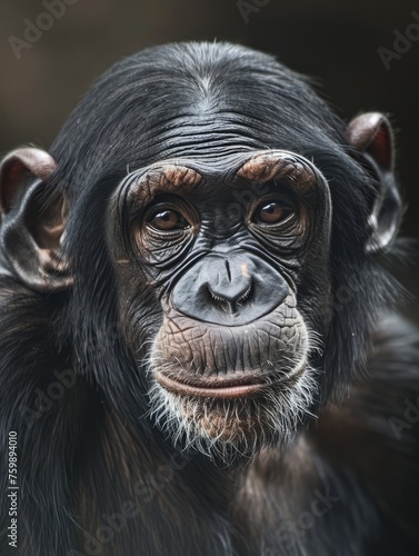  a chimpanzee in the jungle, close-up © Dina