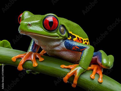 Red eyed tree frog (Agalychnis callidryas) isolated on black background