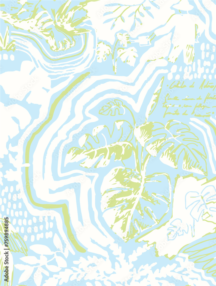 Vectorial illustration flowers pattern. Big flowers tropical leaves. Botanical leafs, small design, big design, abstract multicolors effect watercolours beautiful textures.