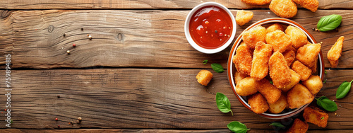 Fried chicken nuggets with ketchup, Generative AI,