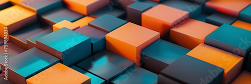A colorful image of blocks in various shades of blue  green  and orange. The blocks are arranged in a way that creates a sense of depth and texture. The image conveys a feeling of creativity