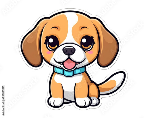So cute Beagle dog, kawaii style, Sticker, Happy, Neon, Folk Art, Contour, Vector, White Background PNG ,ai generated