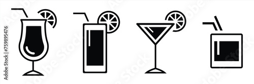cocktail icon, drink glass icon set, beer glass icon vector illustration