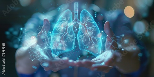 Doctor showing a holographic display of human lungs photo