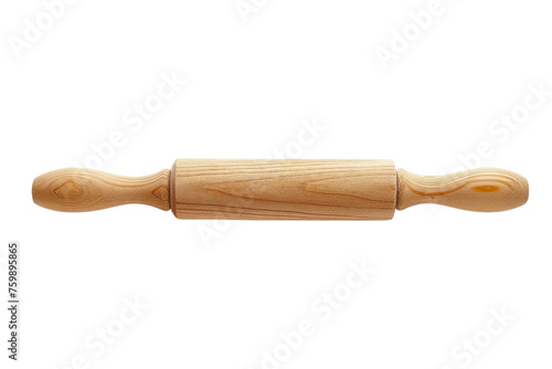 Natural wooden rolling pin isolated on black background, essential baking tool for pastry and dough