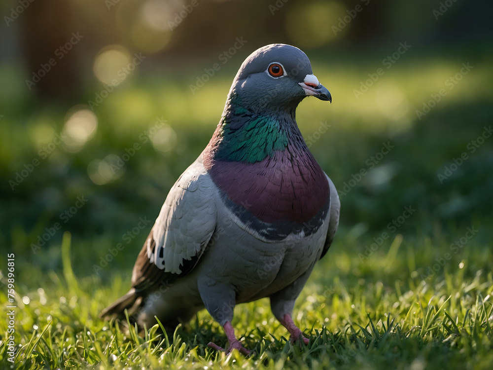 Fototapeta premium Pigeon standing on green grass