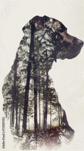 Double Exposure Art: German Shorthaired Pointer and Nature Park Gen AI photo