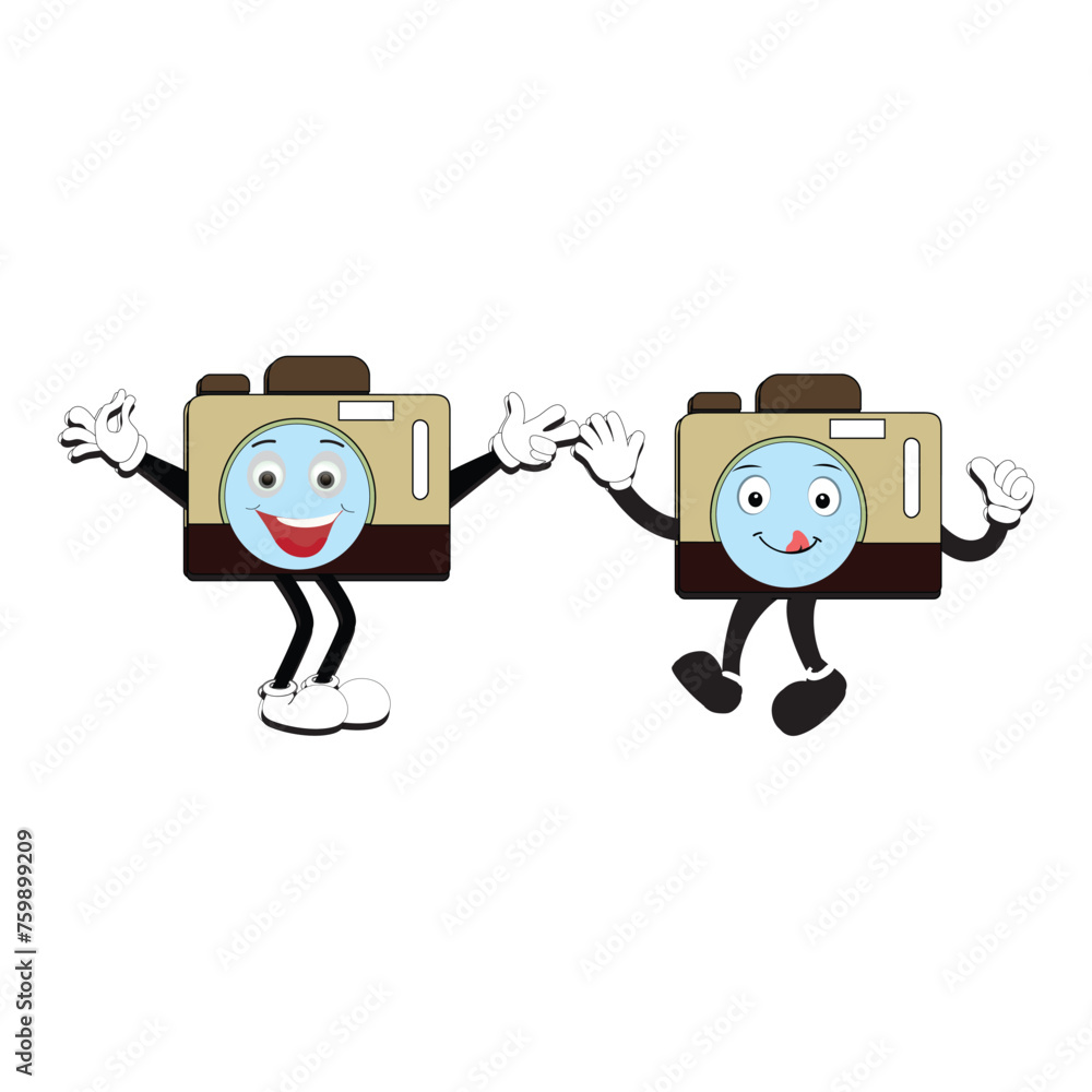 Camera Retro Mascot Character cartoon, camera mascot is smiling and with thumbs up. Vector hand drawn illustration Camera Retro Mascot Character cartoon, camera mascot is smiling and with thumbs up. Vector hand drawn illustration